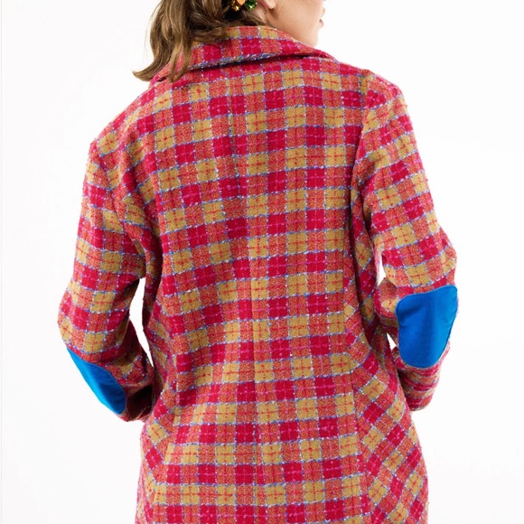 Aratta Red and Tan Wool Blazer with Classic Plaid Design - Picture 5 of 10